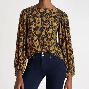 Ann Taylor Peppercorn Floral Lydia Boatneck Puff Sleeve Ladies Career Top